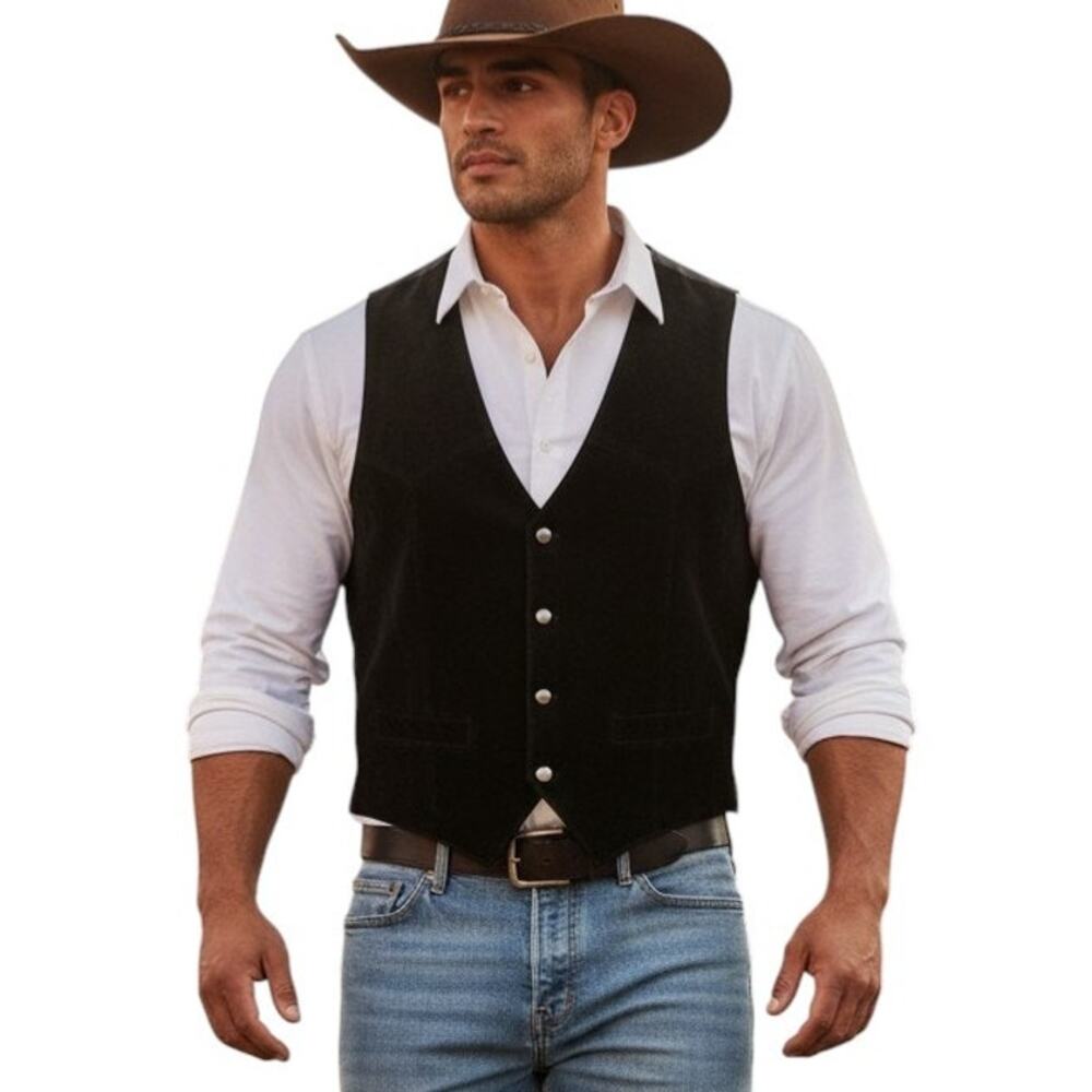 Vintage Western Frontier Suede Vest Black, Size L